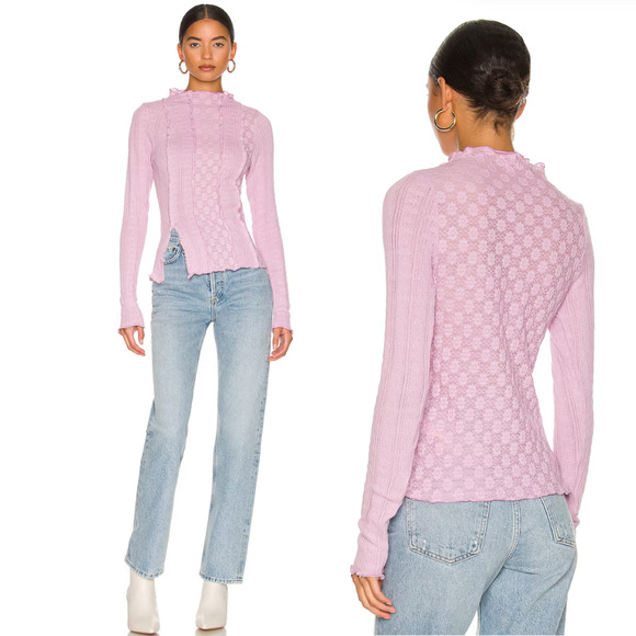 Free People X Revolve Lula Top Moonlit Orchid Lilac Lace Mockneck Top NWOT SZ XS - Picture 2 of 5